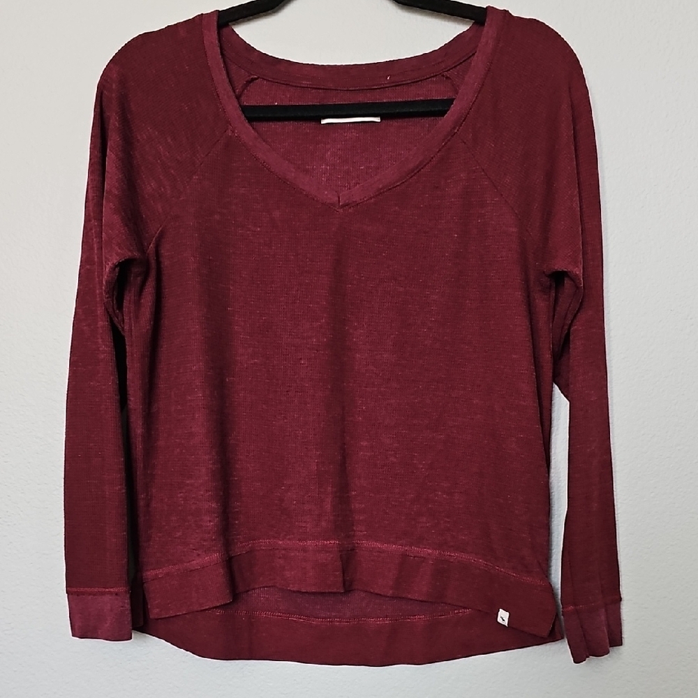 Abercrombie & Fitch Maroon Long Sleeve Thermal Henley V Neck Tee Med Y2K